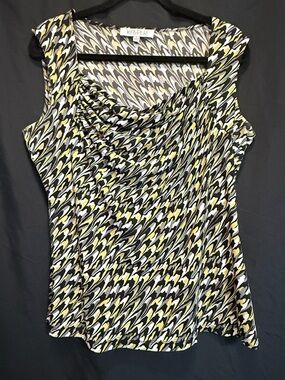 Kasper Yellow Black White Sleeveless Cowl Neck Print Camisole